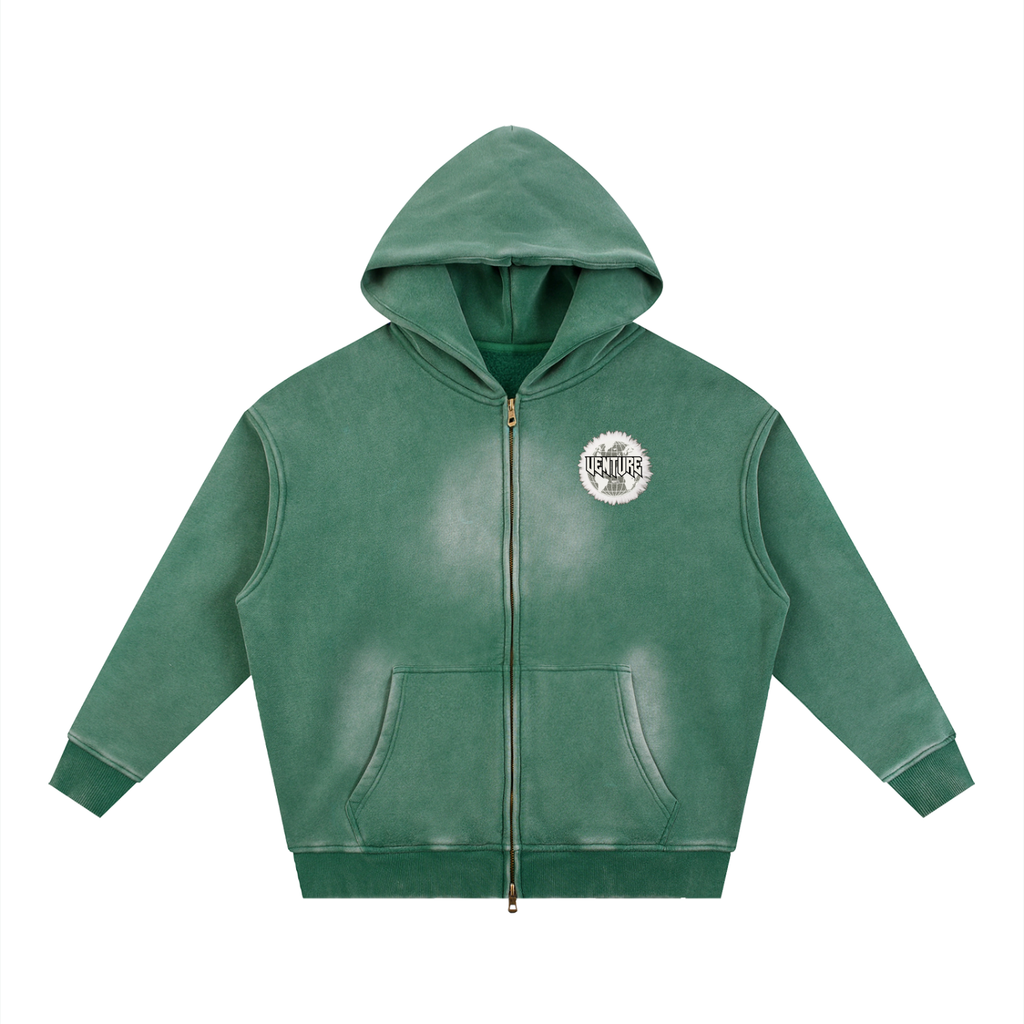 "Visions" Sun-faded Double Zip Hoodie
