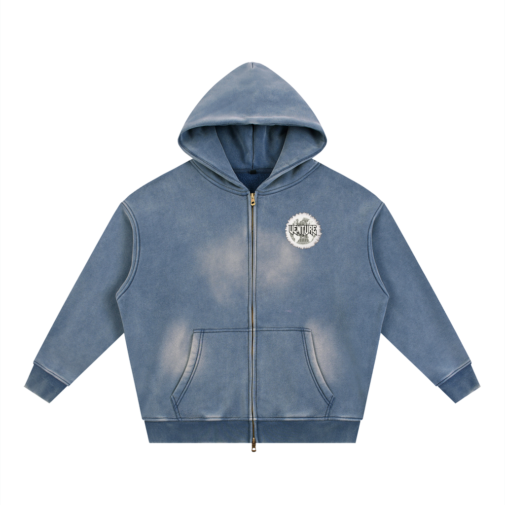 "Visions" Sun-faded Double Zip Hoodie