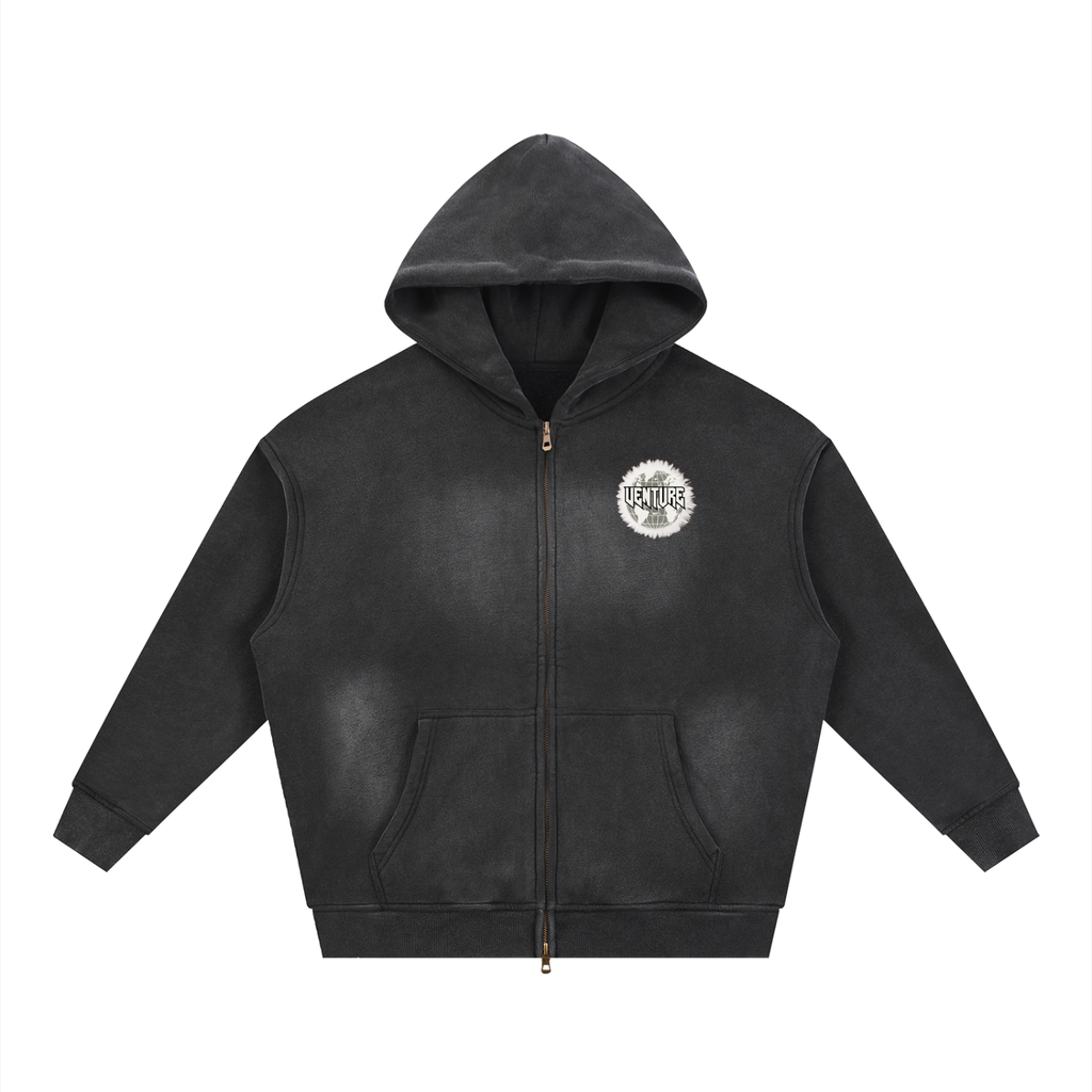 "Visions" Sun-faded Double Zip Hoodie